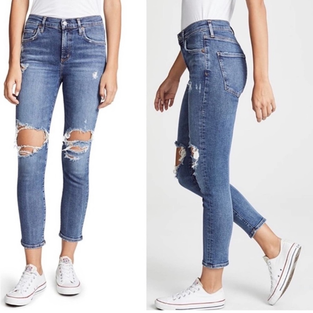 Agolde High Rise Distressed Skinny Jeans Blue Size 27